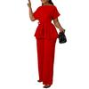 Plus Size Summer Women's Solid Color Tie Short Sleeve Top High Waist Wide Leg Pants Fashion Casual Set
