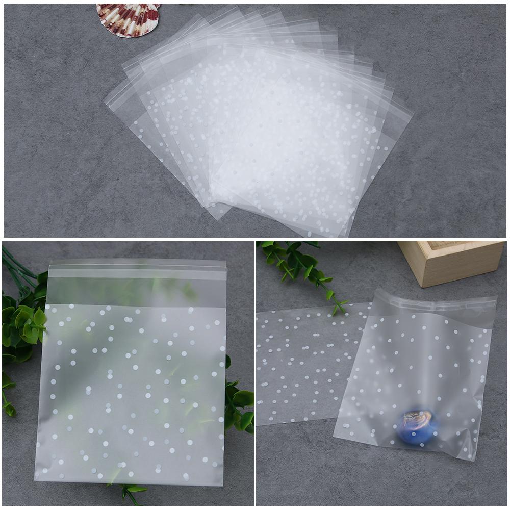100 PCS Gift Cookie Hot Seal OPP Self Adhesive White Dots Plastic Packaging Bag