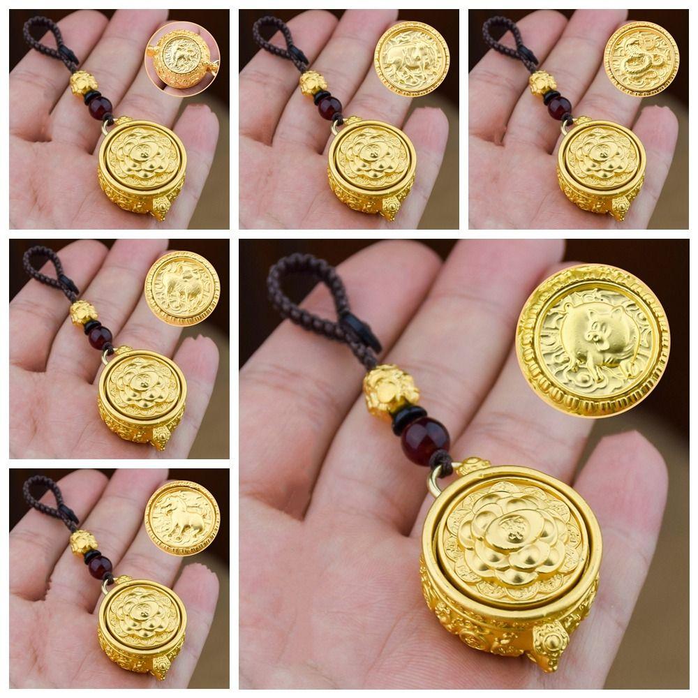 Brass Chinese Style Lucky Pendant Copper Car Key Ring Auspicious Zodiac Cornucopia Key Chain Men