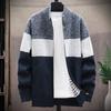 Men Autumn Winter Sweater Coat Stand Collar Thick Plush Color Matching Knitted Elastic