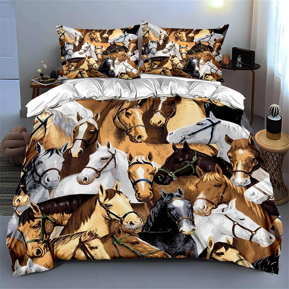 Horse heads pattern Bedding Duvet cover sets Duvet covers Pillowcases gifts (1 * Duvet Cover 2 * Pillowcases, without duvet insert)