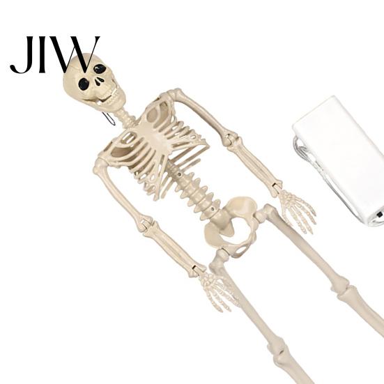 Creepy Window Display Decor 36 Inches LED Light Up Halloween Skeleton, 3FT Life Size Full Body Skeleton Props Posable Plastic Human Bones with Movable