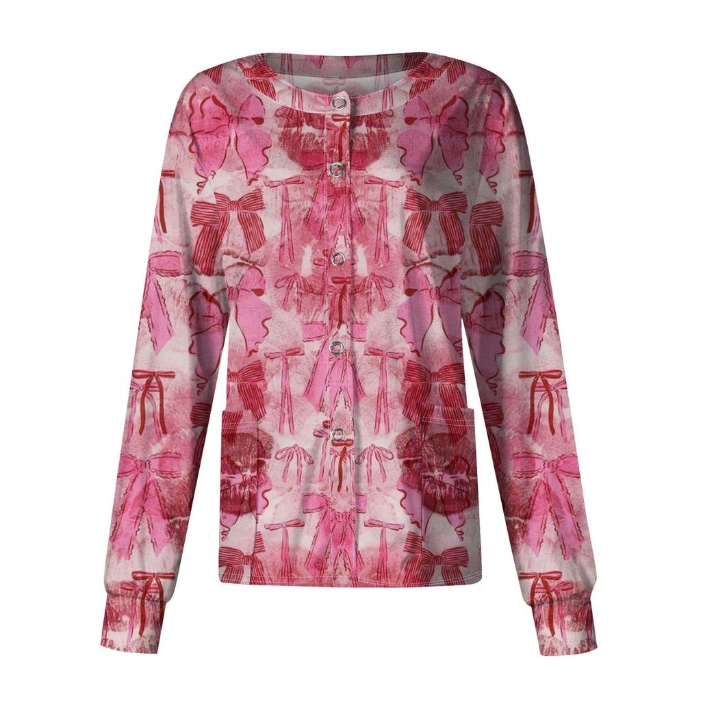 Женский повседневный однобортный кардиган с длинным рукавом и принтом в виде банта