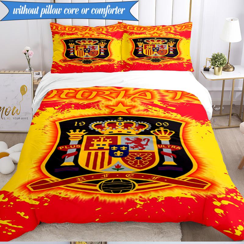 3PCS Spain FC Crest Printed Soft Bedding Set,Including 1pc Duvet Cover And 2pcs Pillowcases Perfect for Bedroom, Dormitory, Fan gift