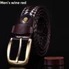 Woven Men Vintage Casual Leather Belt With Mesh Pattern And Buckle Antique