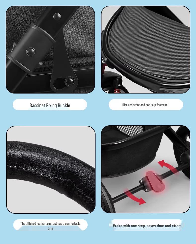 Легкая детская коляска двойного назначения: Высокая проходимость, Трансформируемая, Складная, и Двусторонняя.