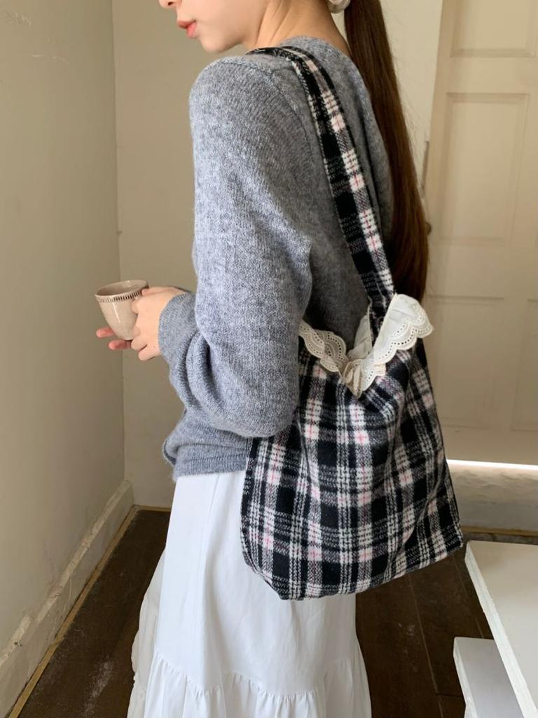 Кружевная клетчатая холщовая сумка, нишевый дизайн, симпатичная сумка через плечо, женская осенняя универсальная портативная сумка через плечо