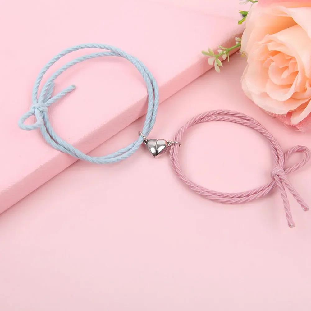 Magnet Couple Bracelets For Lovers Lock Heart Magnetic Bracelet For Women Men Braided Rope Wrist chain Minimalist Jewelry Gift