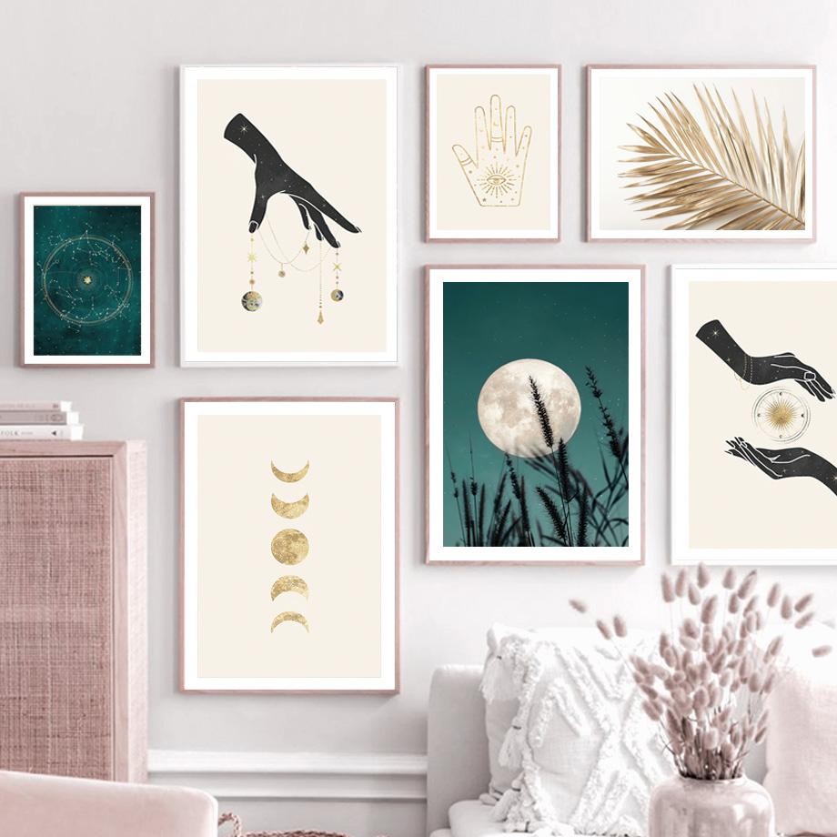 Гадание Созвездие Луны Небо Palm Reed скандинавское искусство настенные постеры и принты холст картины для декора гостиной