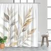 1 delicate leaf shower curtain, digital watercolor illustration featuring elongated leaves in beige, light brown, and light grey