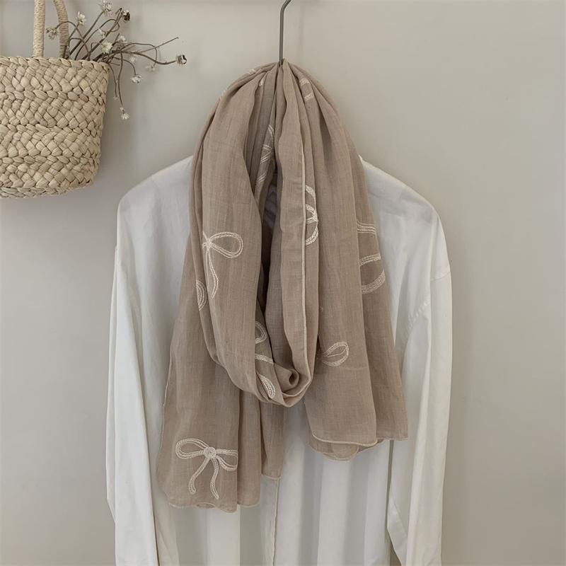 Autumn And Winter Bow Scarf Solid Color Thin Art Retro Simple Travel Photo Scarf Neck Woman