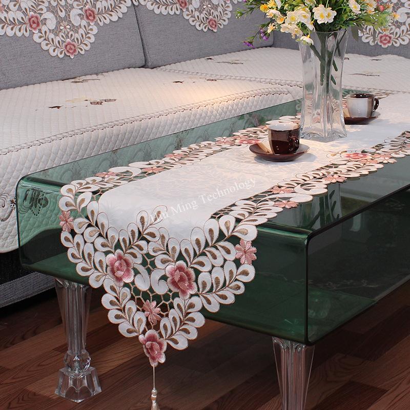 Дорожка для стола Европа Вышитые кисточки Дорожки для стола Флаг Чехол для стола Подставка для чашки Розовый цветок Баннерная подставка Ткань для тумбы под телевизор
