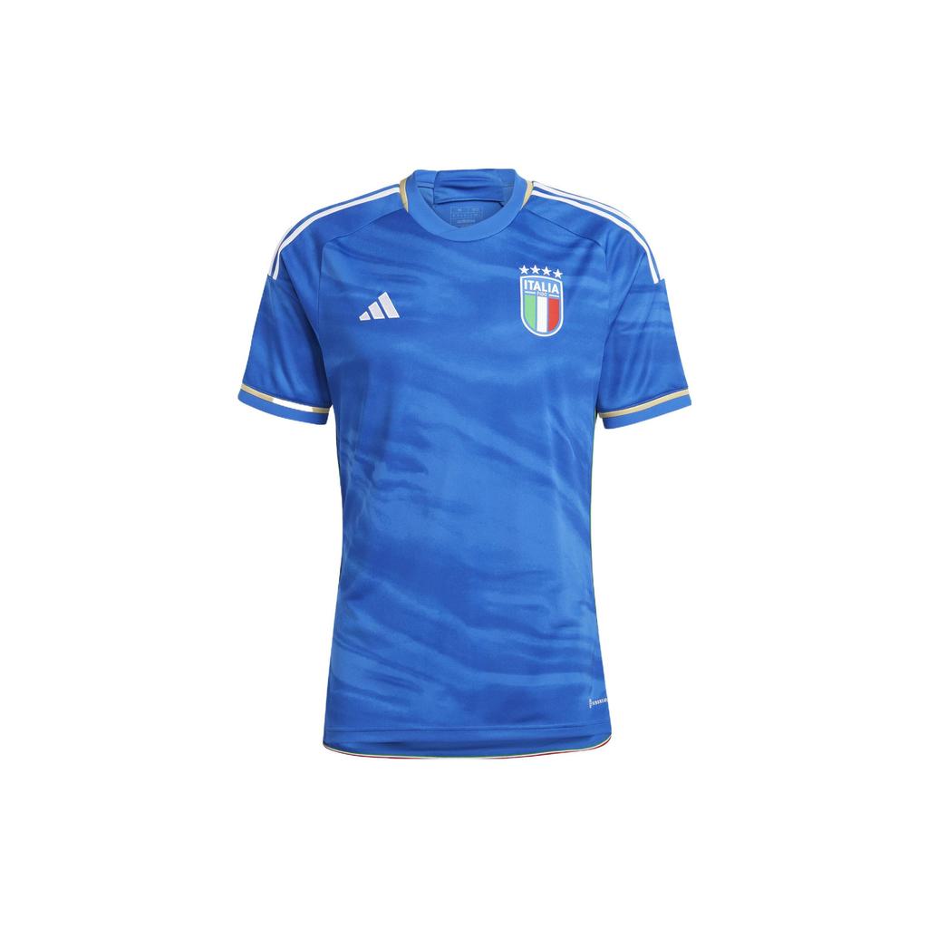 Adidas Logo Stripe Print Crew Neck Short Sleeve Soccer Jersey Men Sportswear Blue HS9895