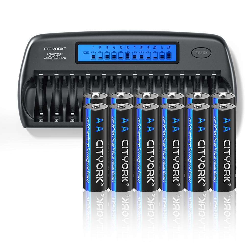 CITYORK 1.2V AA AAA NiMH Перезаряжаемые Батареи 2A 3A С 12 Слотами Быстрое Умное Интеллектуальное Зарядное Устройство для 1.2V AA AAA Батарей