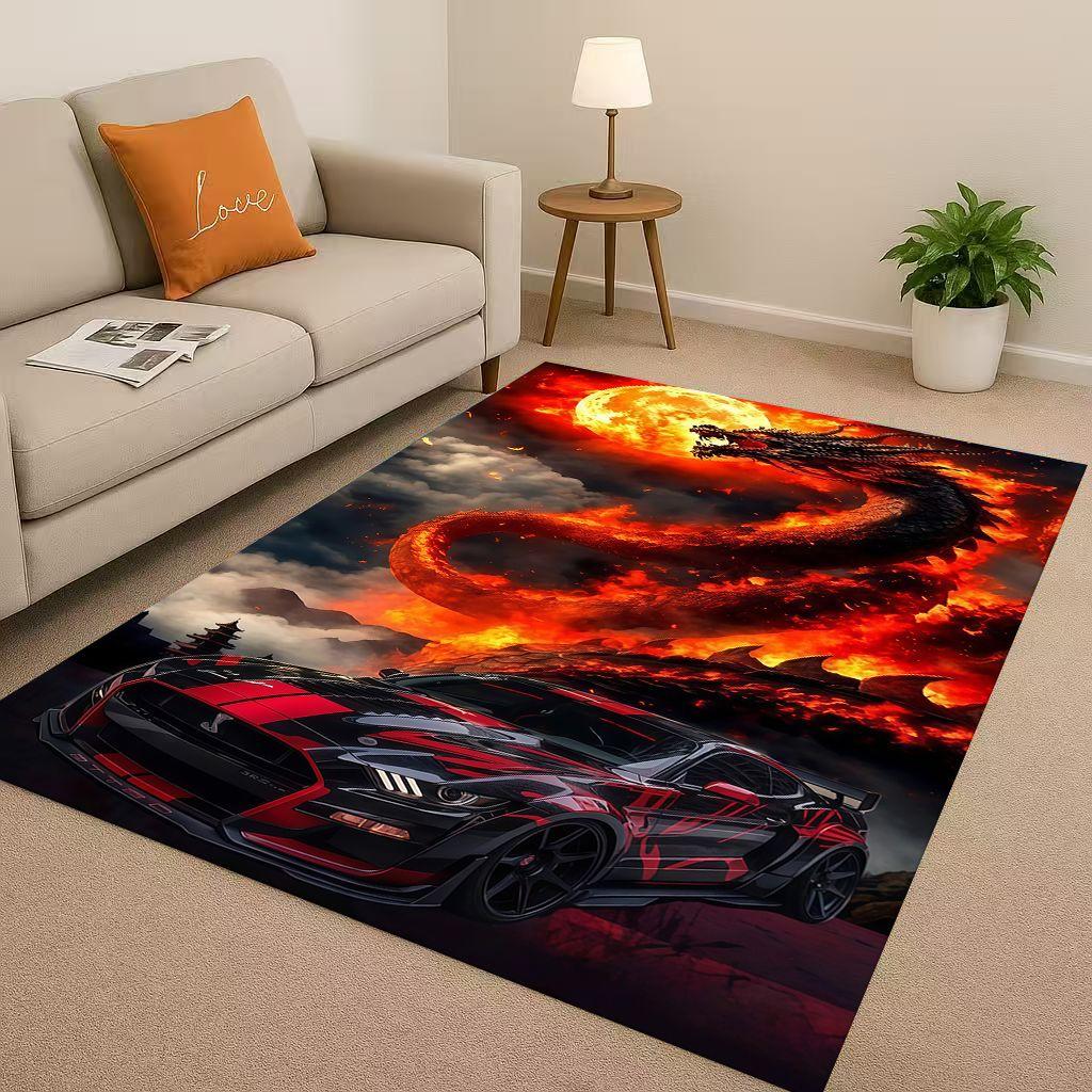 HD Mustang Racing Car Logo Moto Living Room Non-Slip Area Rug Carpet for Bedroom Playroom Sofa,Easy Clean Home Decor Doormat