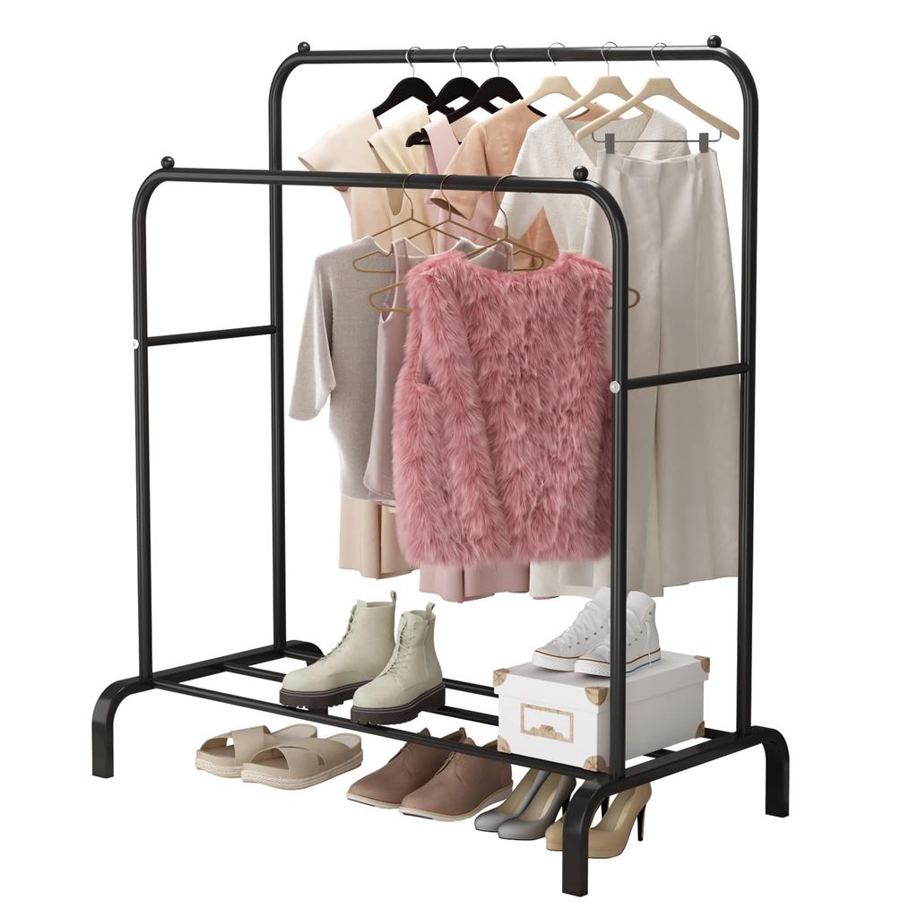UDEAR Garment Rack Freestanding Hanger Double Rod Multifunctional Bedroom Clothes Rack Cm Black 11054150