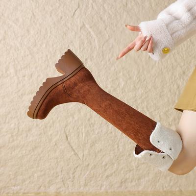 Модные женские новые зимние ботинки с круглым носком, на толстой подошве, с металлической пряжкой-ремнем до колена, на среднем каблуке, больших размеров, мотоциклетные ботинки, сноубутсы