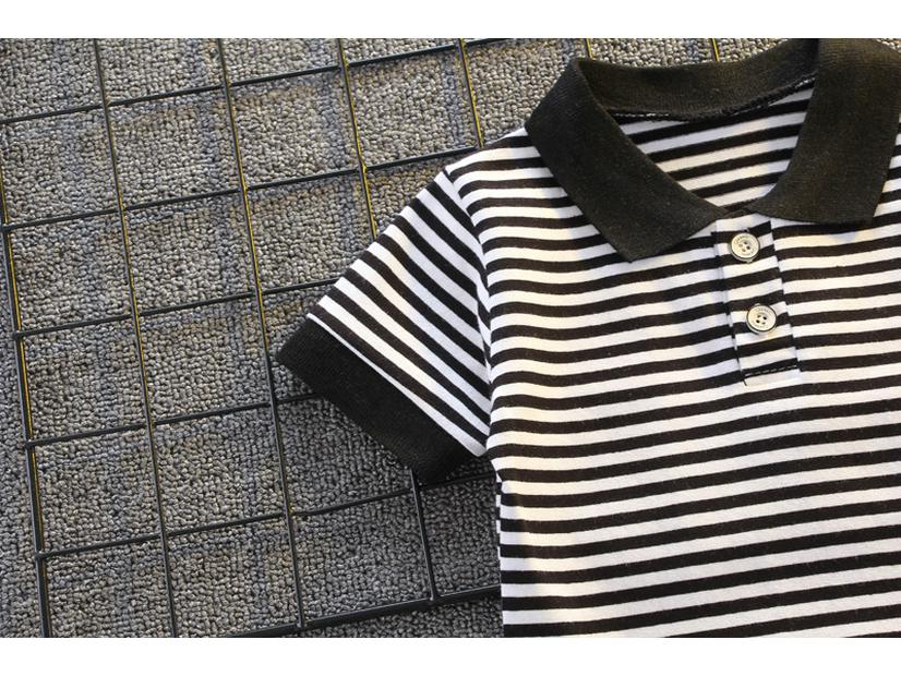 Boys' Trendy Summer Striped Polo Shirt & Shorts Set