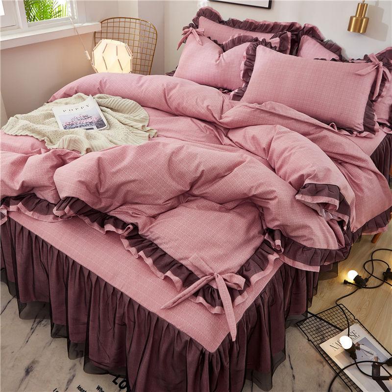 Thickened Four-piece Princess Style Single Double Quilt Cover Bed Skirt, Bedding