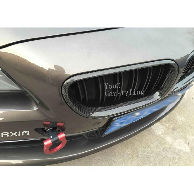 F06 Real Carbon Fiber +ABS Double Line Grills Front Bumper Grille For BMW 6 Series F06 M6 F12 F13 2012-2018 630i 640i 650i