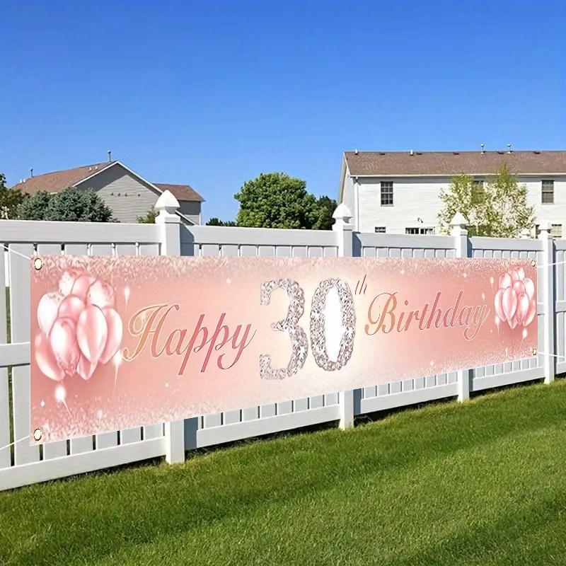 Happy 30th Birthday Banner, Women's Rose & Golden Design, Patterned Polyester Outdoor Lawn Wall Decoration