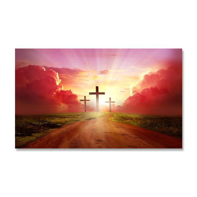 Абстрактная пустая гробница, распятая на рассвете, холст, картина, христианство, религиозные пейзажи, постеры, принты для декора гостиной