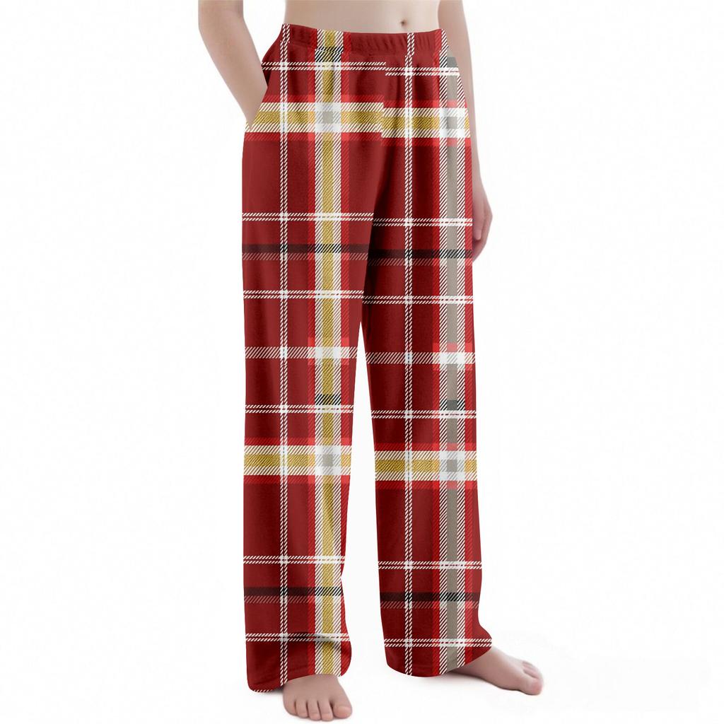 Детские рождественские брюки с клетчатым принтом, плюшевые повседневные брюки