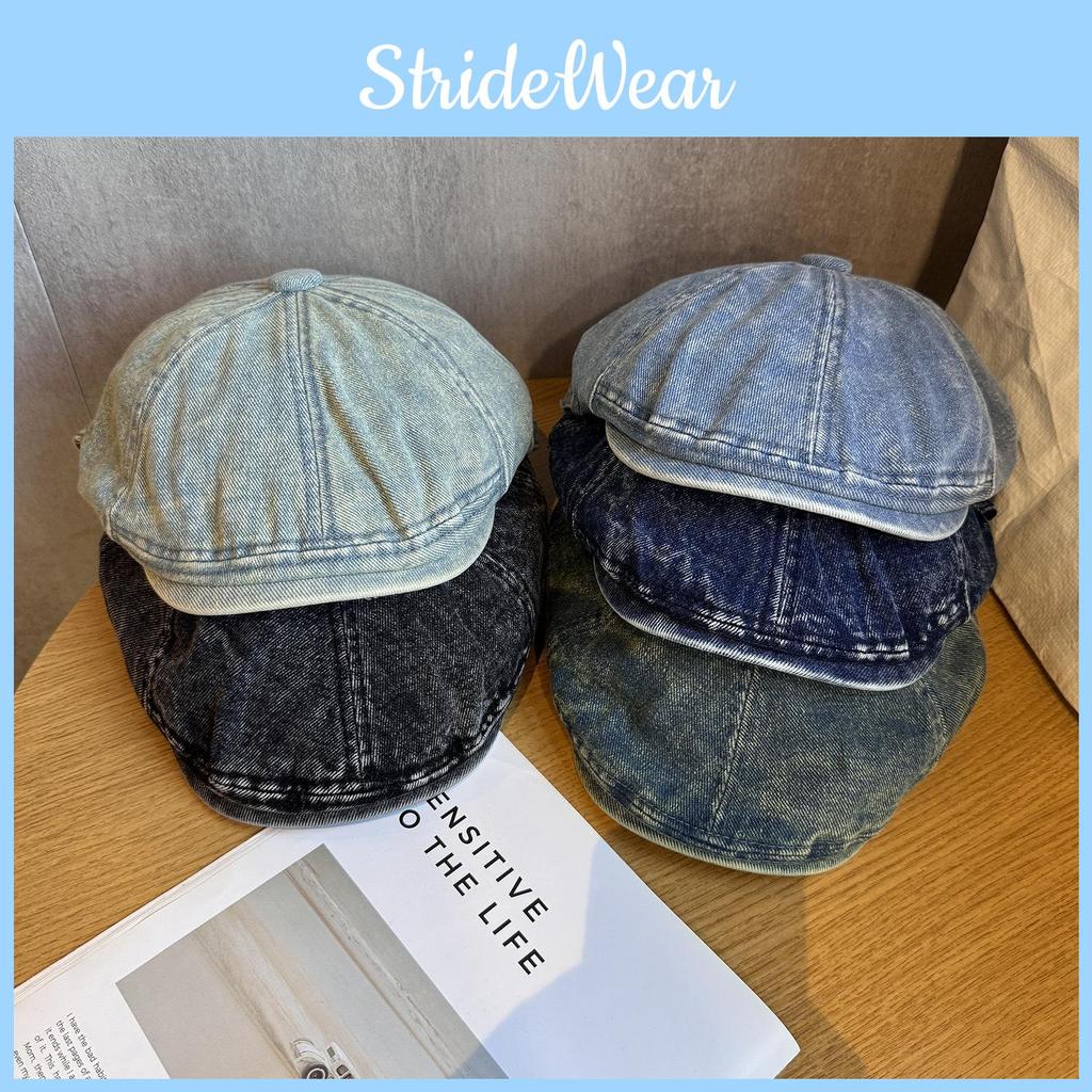 Retro Denim Beret Hat Short Brim Duckbill Cap For Women Casual Wear Street