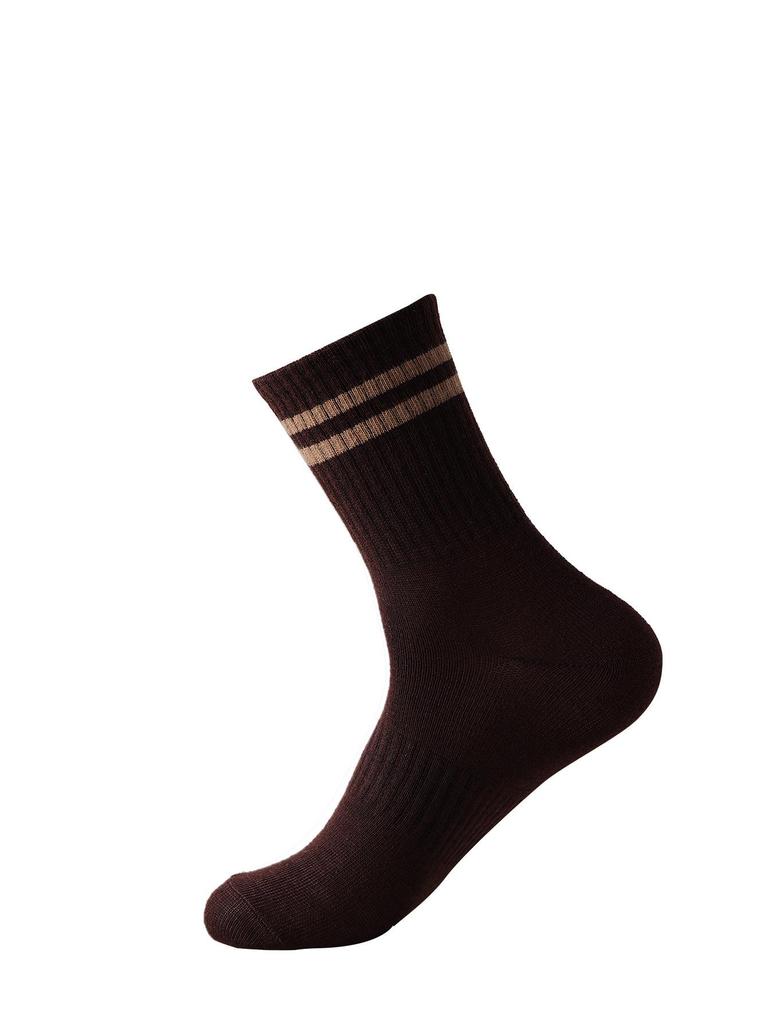 Женские полосатые гольфы до середины икры выше колена с нескользящими свойствами для занятий спортом: Универсальный повседневный стиль с двумя полосками для весны/осени.