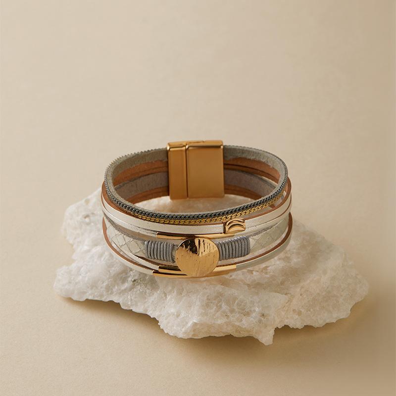 Винтажный плетеный кожаный браслет со стразами для женщин, богемный многослойный широкий браслет, ювелирные изделия для вечеринок, подарки