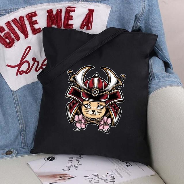 Women Bag Shopper Large Capacity Eco Canvas Cotton Shopper Foldable Fashion Black Cartoon Pictures Handbag Canvas Tote Bag