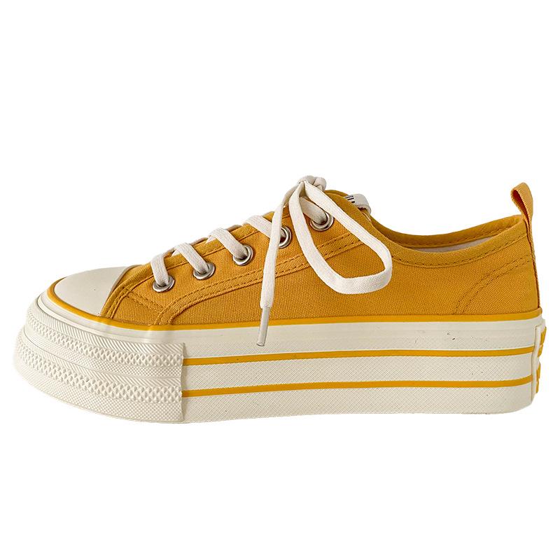 H1323 резинка/два шнурка, популярная парусиновая обувь на толстой подошве, женские белые туфли с круглым носком, универсальные и тонкие туфли для доски