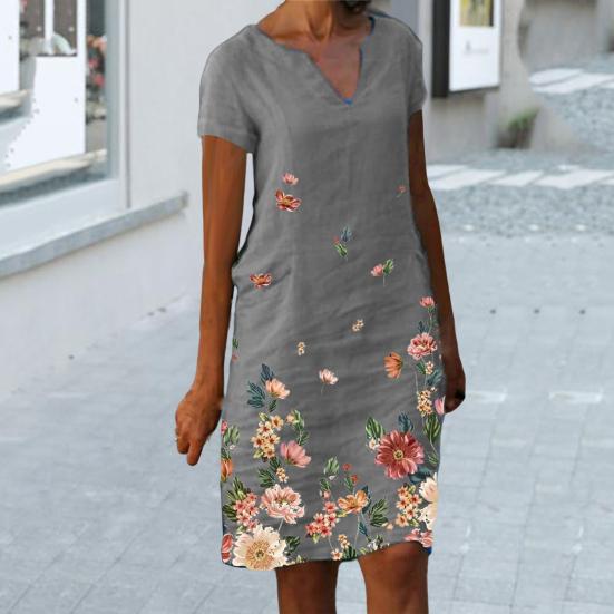 Женское летнее платье с v-образным вырезом и цветочным принтом, свободное прямое платье-пуловер длиной до колена, цветное платье миди, женская одежда