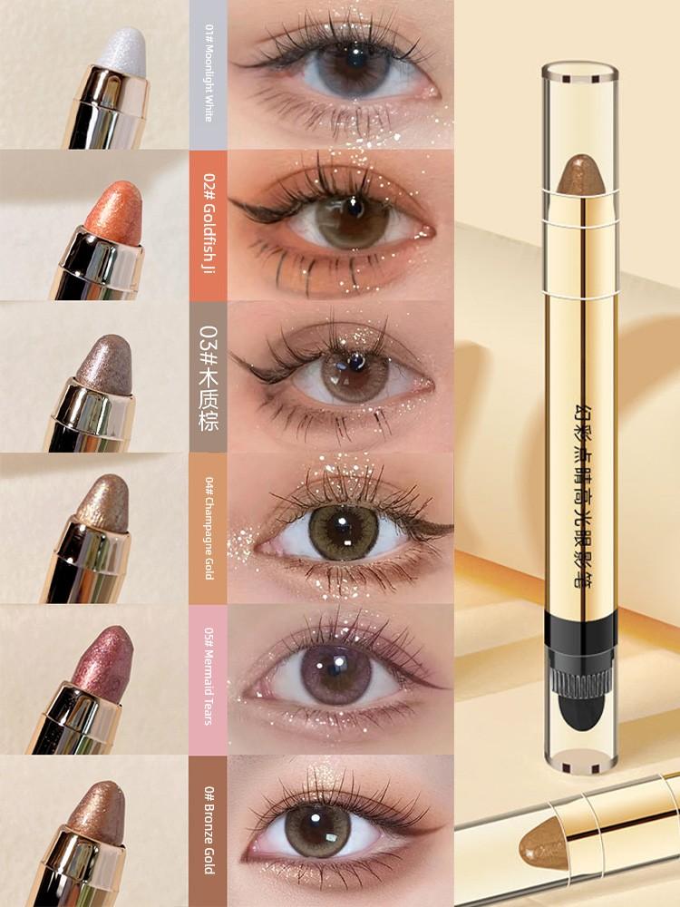 Lazy Eyeshadow Stick Highlighter Pen Pearlescent Fine Glitter Dual-Ended Eye Makeup Sweat-Resistant Long-Lasting Smudge-Proof for Beginners