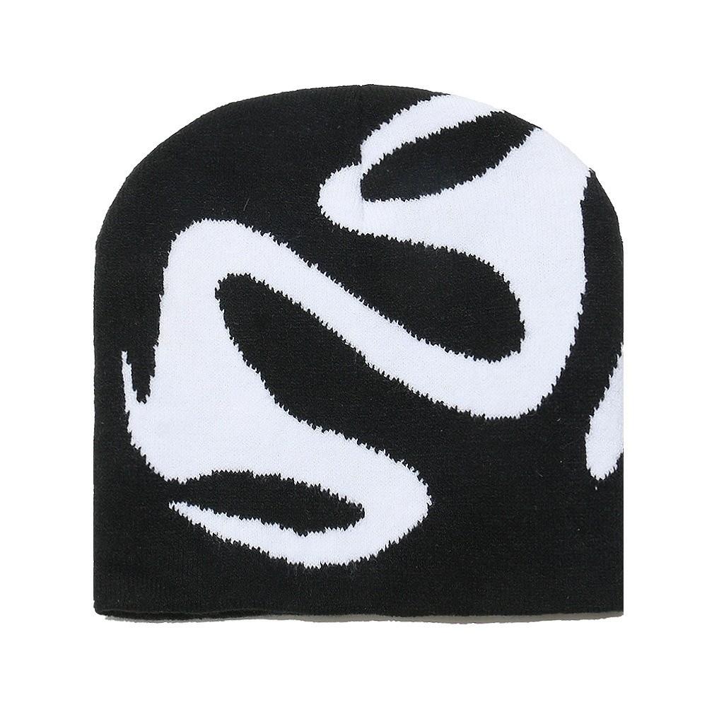 Versatile Elastic Y2K Knitted Hat Halloween Hip-hop Black White Pullover Cap Dome All-match Brimless Beanie Cap Warmer