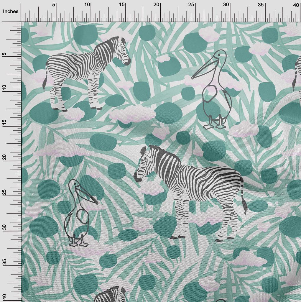 oneOone Cotton Flex Dark Teal Green Fabric Tropical Animal With Plam Leaf Dress Material Fabric Print Fabric By The Yard 40 Inch