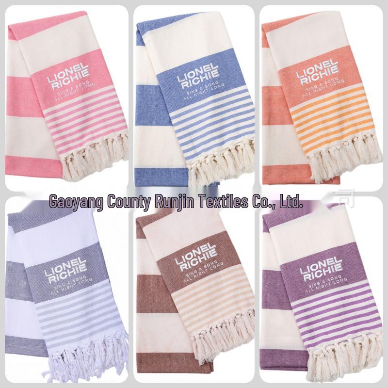 Turkey Striped Cotton Tassel Beach Towel for Adults