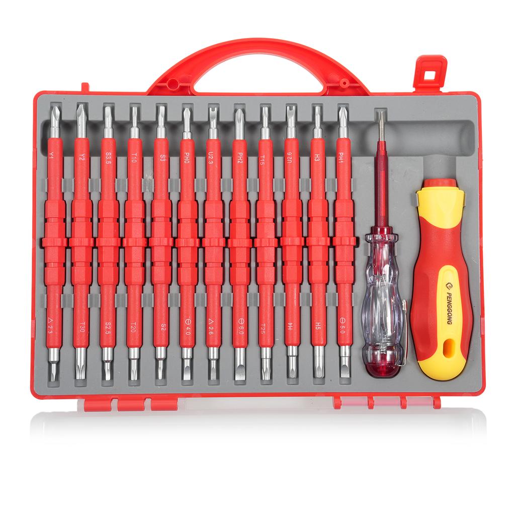 PENGGONG 9714B 500V Insulated Screwdriver Set 12Pcs Double-Ended Insulated Screwdriver Tool with