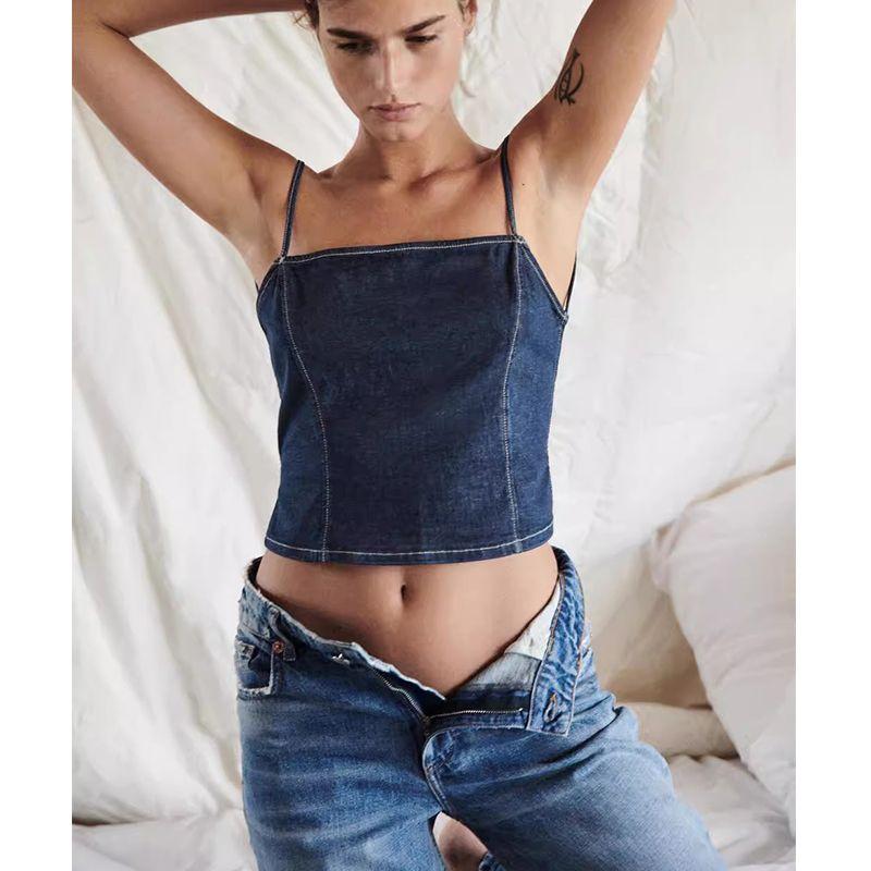 Spring and Summer New Women's Clothing Sexy Sexy Short Tube Top Camisole Denim Tops 6929003