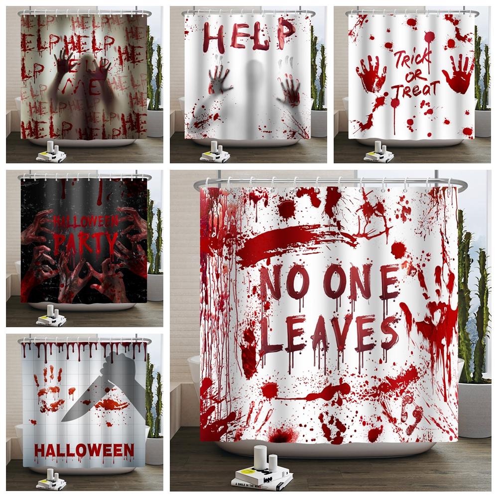 Хэллоуин Занавеска для душа Ночь ужасов Кровавые руки Жуткий зомби Череп Страшный Хэллоуин Водонепроницаемая Ванная комната Занавеска для душа