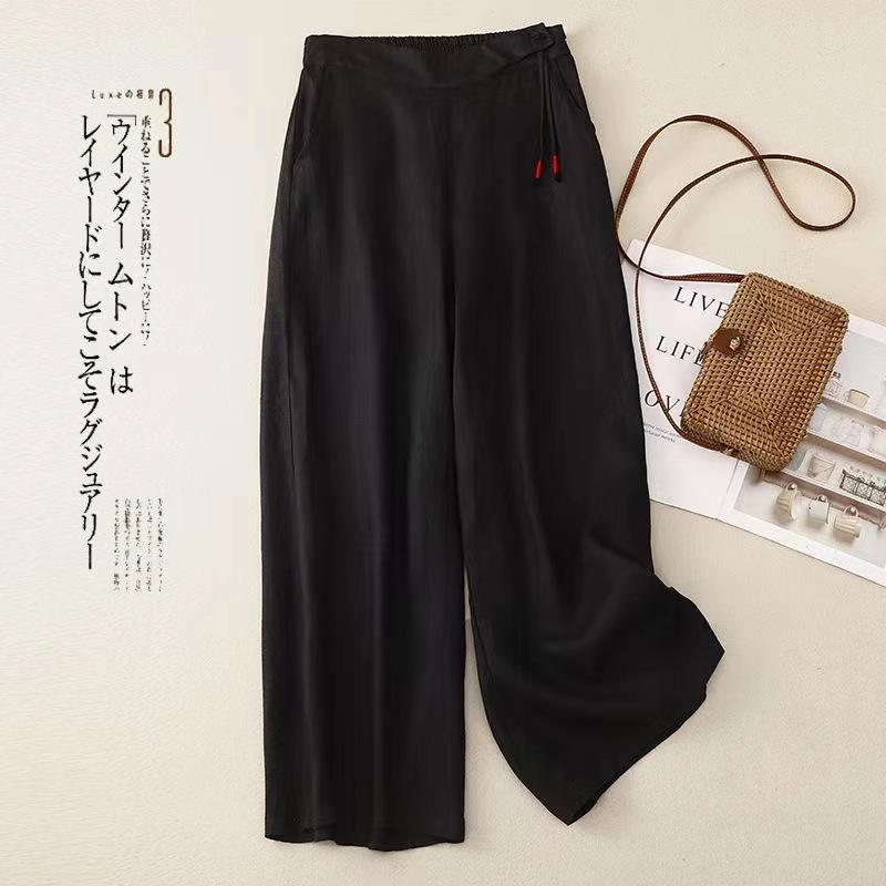 New Women's High-Waisted Retro Wide-Leg Pants - Spring/Summer Casual Cotton & Linen Draped Trousers
