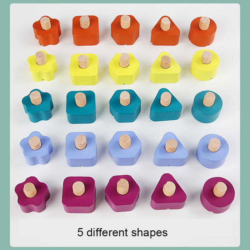 Wooden Screw Nut Disassembly Color Shape Matching Building Blocks Game Montessori Educational Toys Gift for Kids Boys