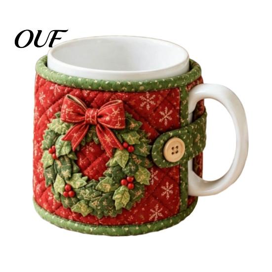 Decorative Mug Sleeves Christmas Quilted Cozy Sewing Kit, DIY Holiday Fabric Craft Kit with Festive Coffee Patterns, Sleeve Making for Beginners,
