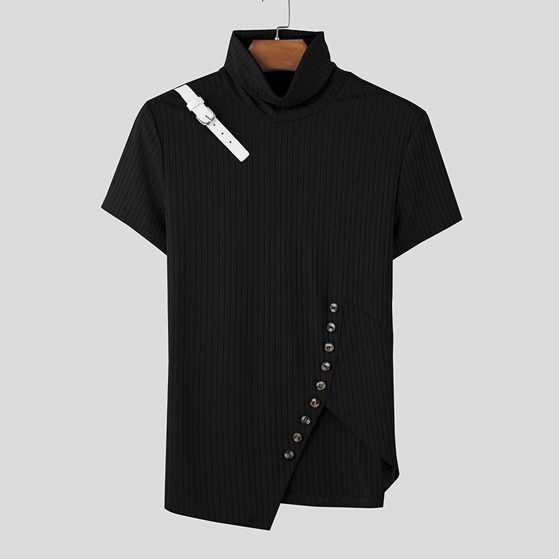 INCERUN Мужские футболки с высоким воротом и коротким рукавом на бретельках в стиле пэчворк, повседневные, нестандартные, топы