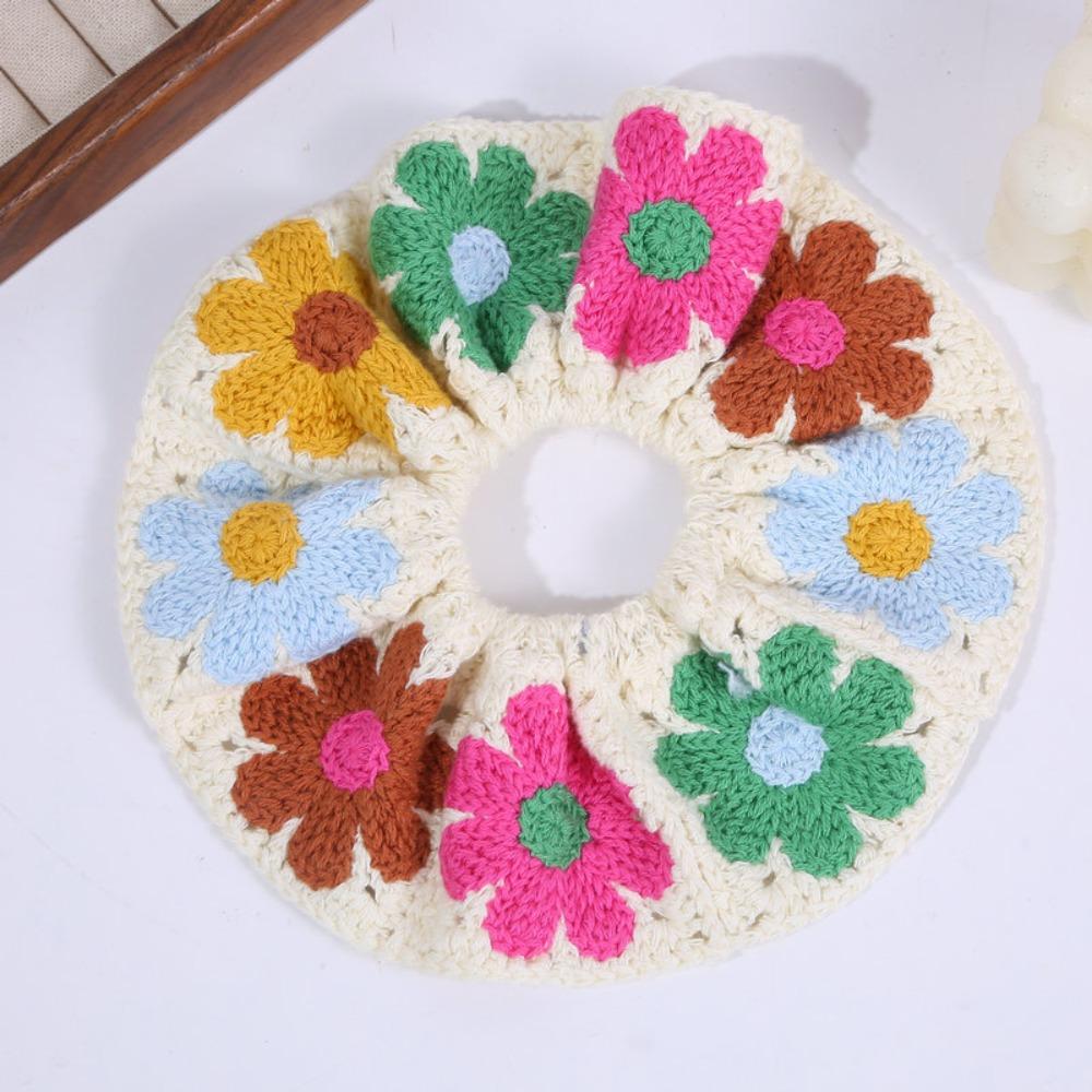 Elastic Crocheted Flower Scrunchies Flores Sweet Hair Tie Exquisite Knitted Hair Rope  Girls