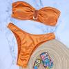 2 Pcs/Set Women Summer Bikini Set Off Shoulder Strapless Satin Elastic Quick Dry Padded Wireless Hot