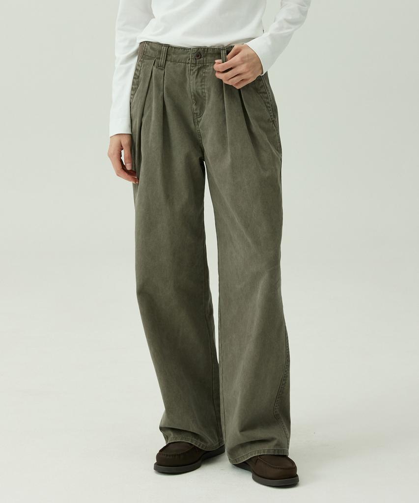 MAGOODGAN Patro 4811 Washed Double-Pleat Wide-Fit Khaki Chino Pants
