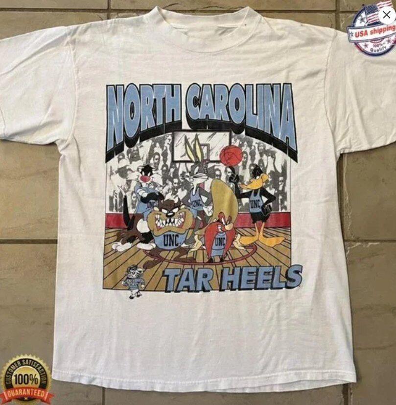 Винтажная футболка UNC Tar Heels Looney Tunes, Унисекс футболка NCAA UNC Tar Heels