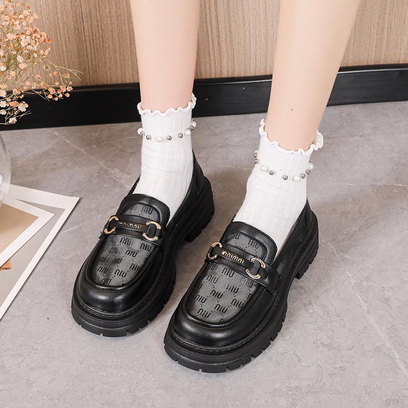 Модные 35-43 роскошные женские новые летние сетчатые толстые подошвы в английском стиле Lefu маленькие кожаные туфли сетчатые дышащие универсальные повседневные туфли