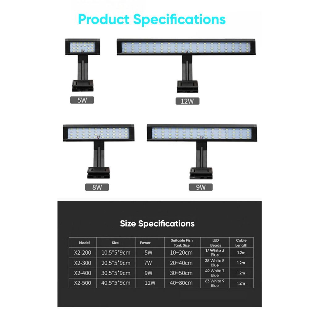 New 5W/7W/9W/12W Fish Tank Light LED Ultra-thin Aquatic Lamp Light Growth Clip Light Fish Tank